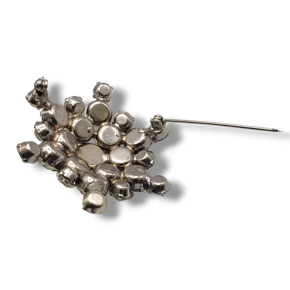 Prong Set Rhinestone Cluster Dome Silver Tone Brooch Pin Vtg Mid Century Glam - Picture 9 of 10